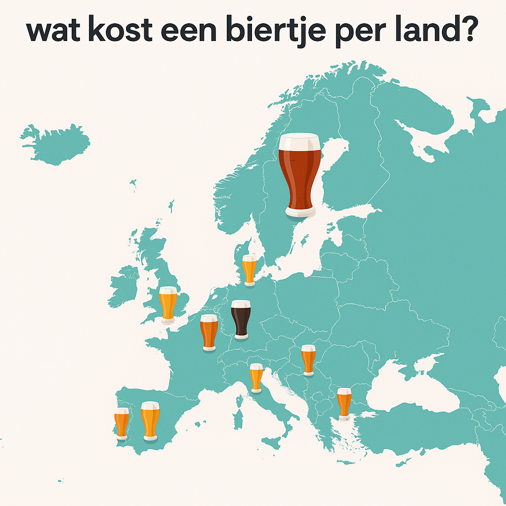 Overzicht van bierprijzen in Europa in 2025 per land, van goedkoop in Portugal tot duur in Noorwegen.
